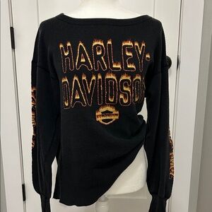 Vintage Harley-Davidson Charcoal, well loved black thermal XL with Flame Accents